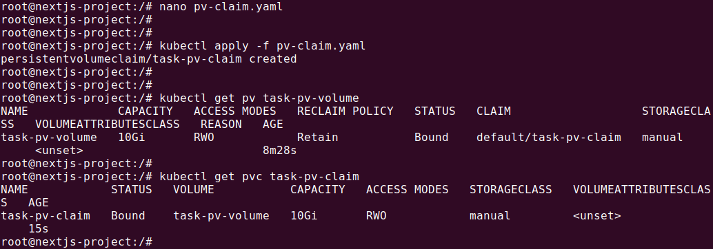 Kubernetes YAML command line: Check PV and PVC status