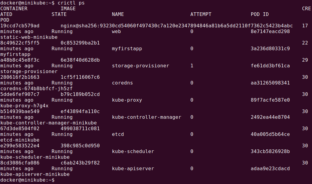 Kubernetes YAML command line: crictl ps