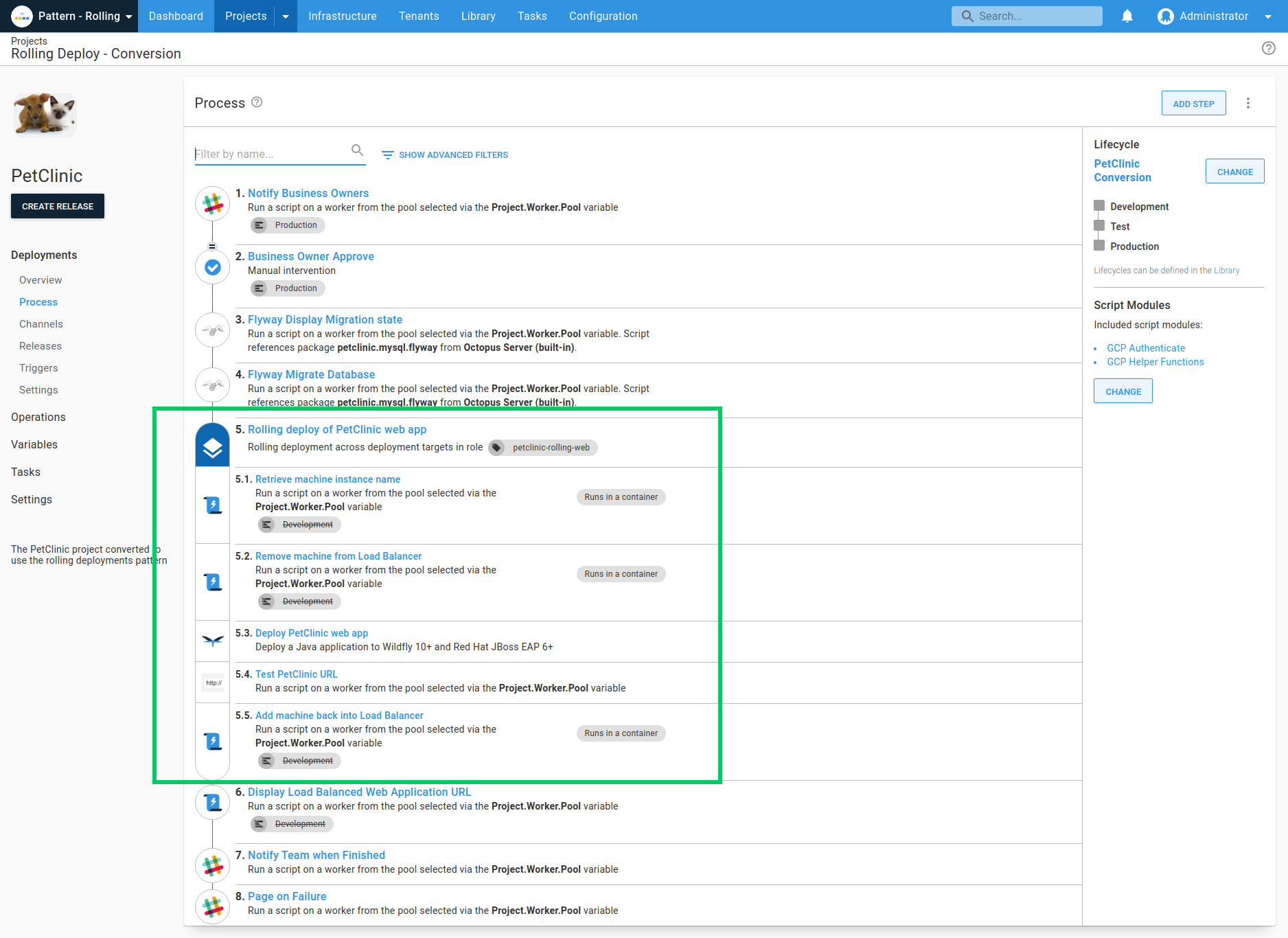 Rolling deployments in a multi-action step