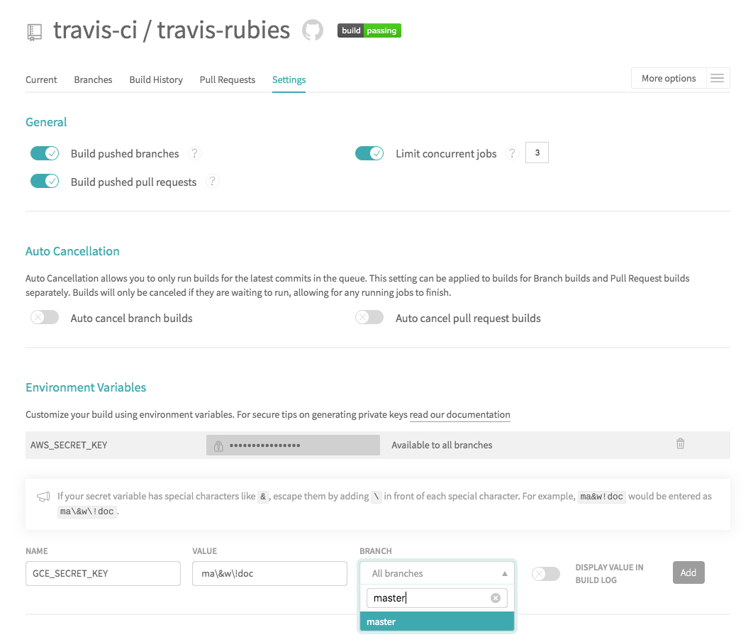 Travis screenshot