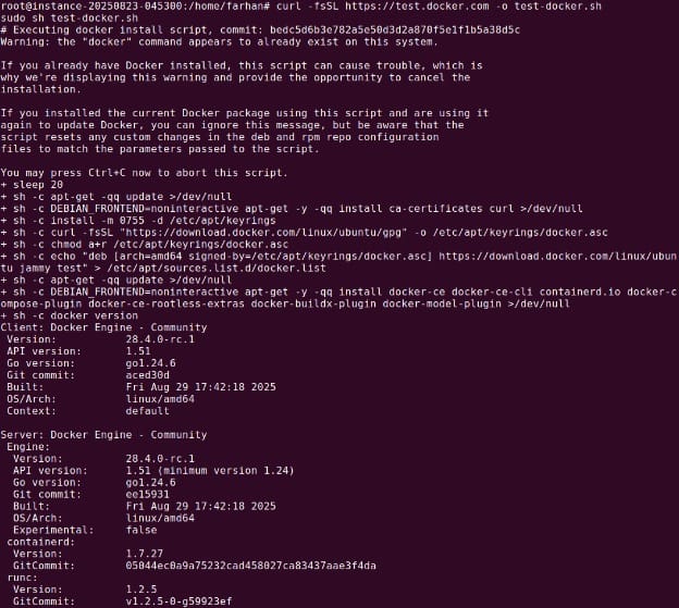 Running the Docker test script