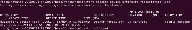 Listing Artifact Registry repositories