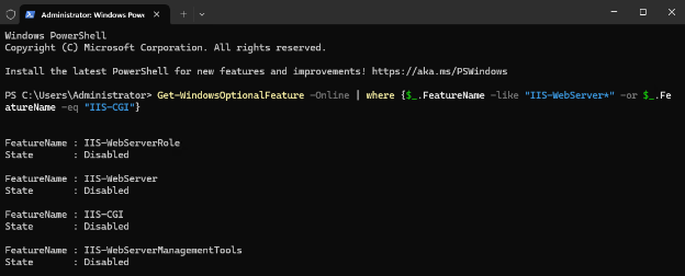 Checking IIS and CGI features in PowerShell