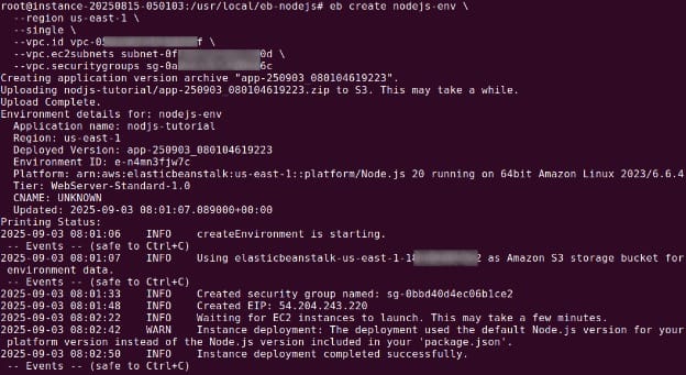 Creating the Elastic Beanstalk environment