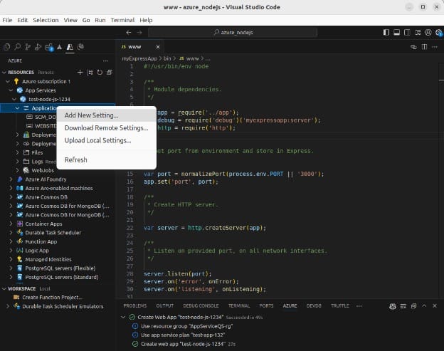 Adding an application setting