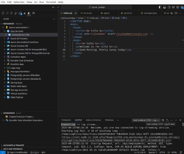 Console output in the log stream