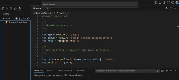 Signing in to Azure in Visual Studio Code