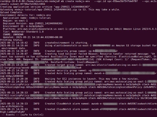 Creating the Elastic Beanstalk environment