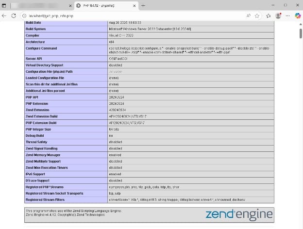 PHP information page