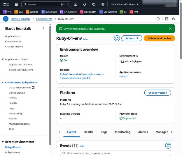 The provisioned Elastic Beanstalk environment