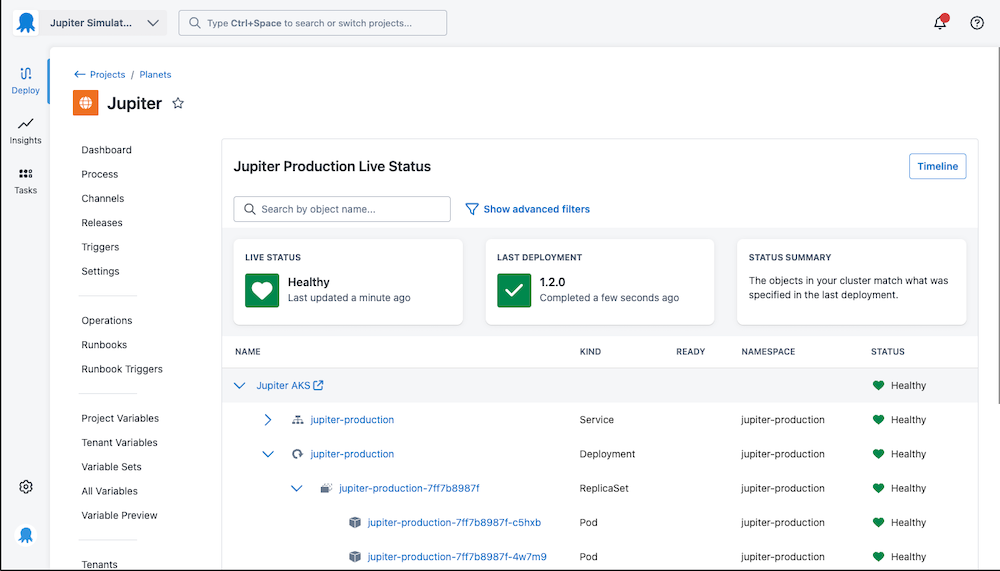Kubernetes Live Object Status in Octopus Deploy screenshot