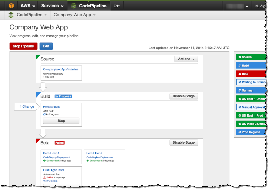 AWS CodePipeline screenshot