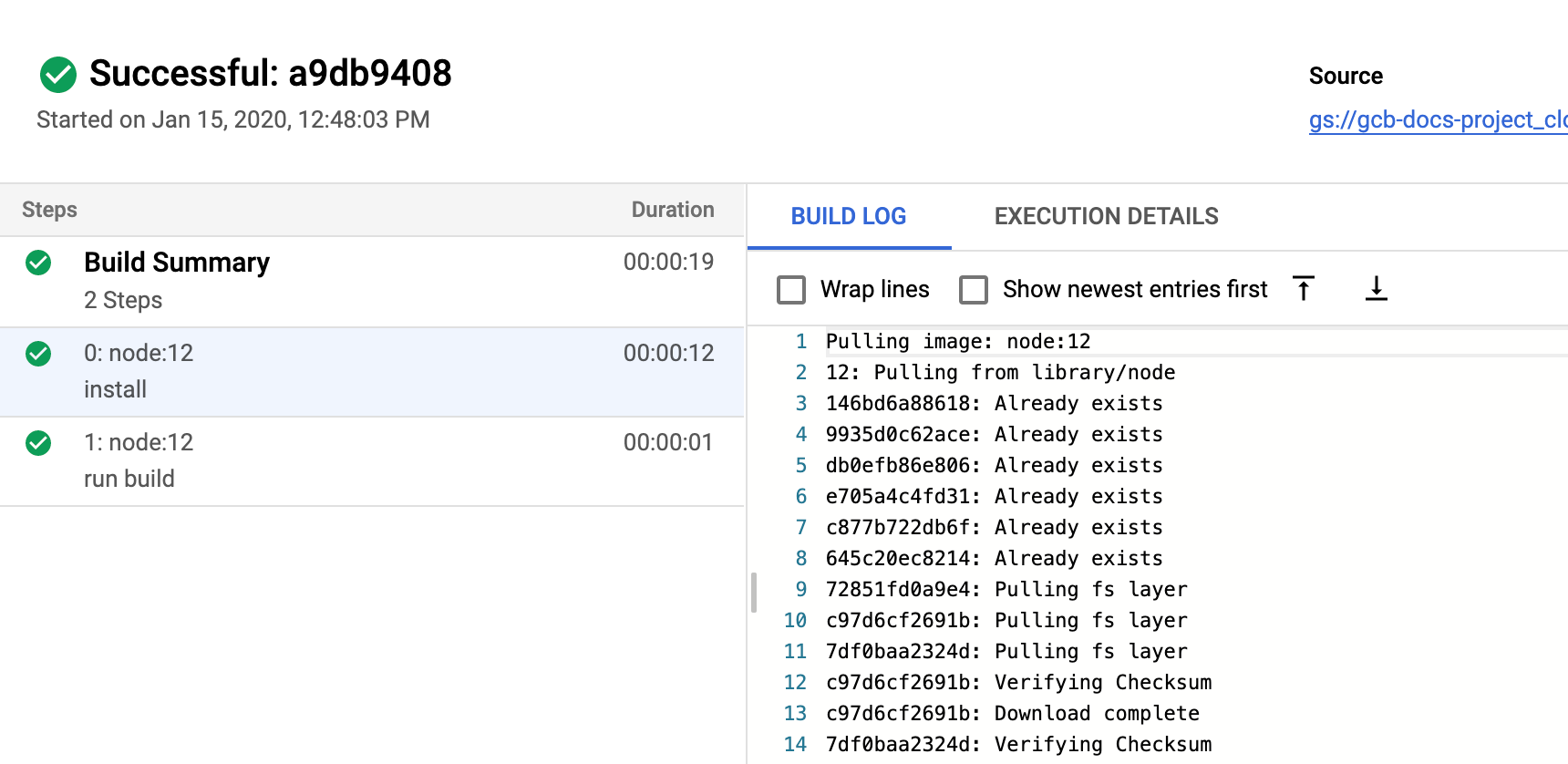 Google Cloud Build screenshot