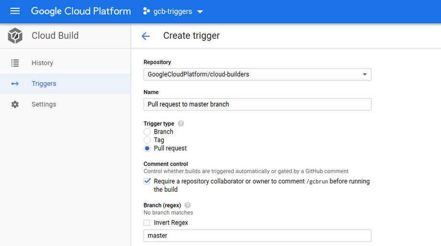 Google Cloud Build screenshot
