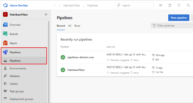 Azure Pipelines dashboard