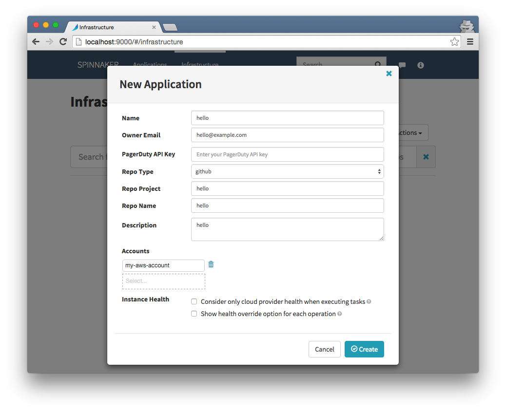Spinnaker create application