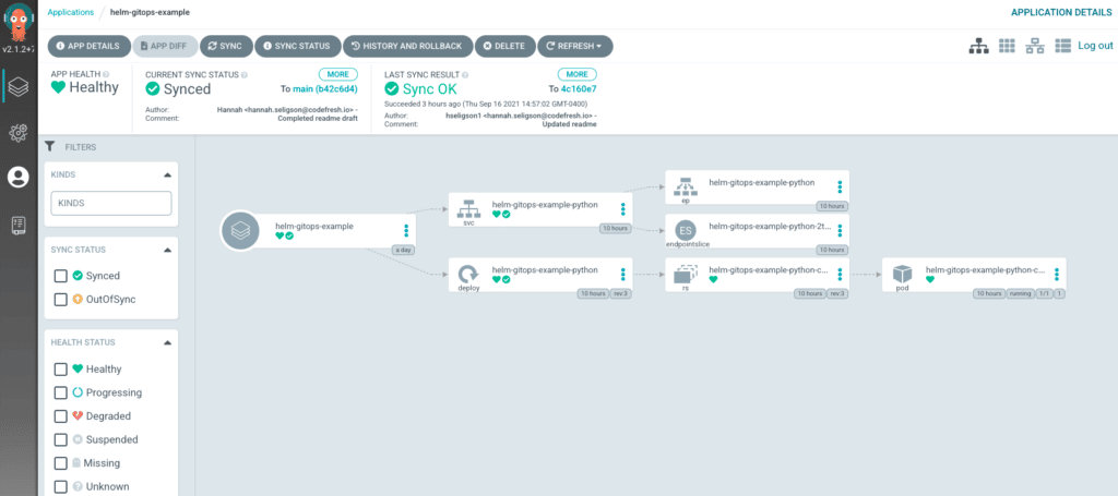 Argo CD UI healthy application