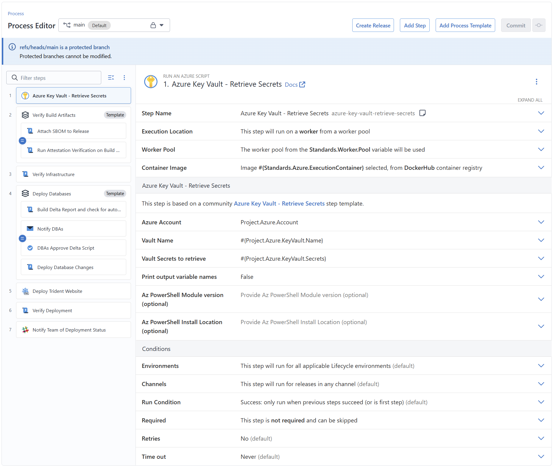 Azure key vault step in a deployment process