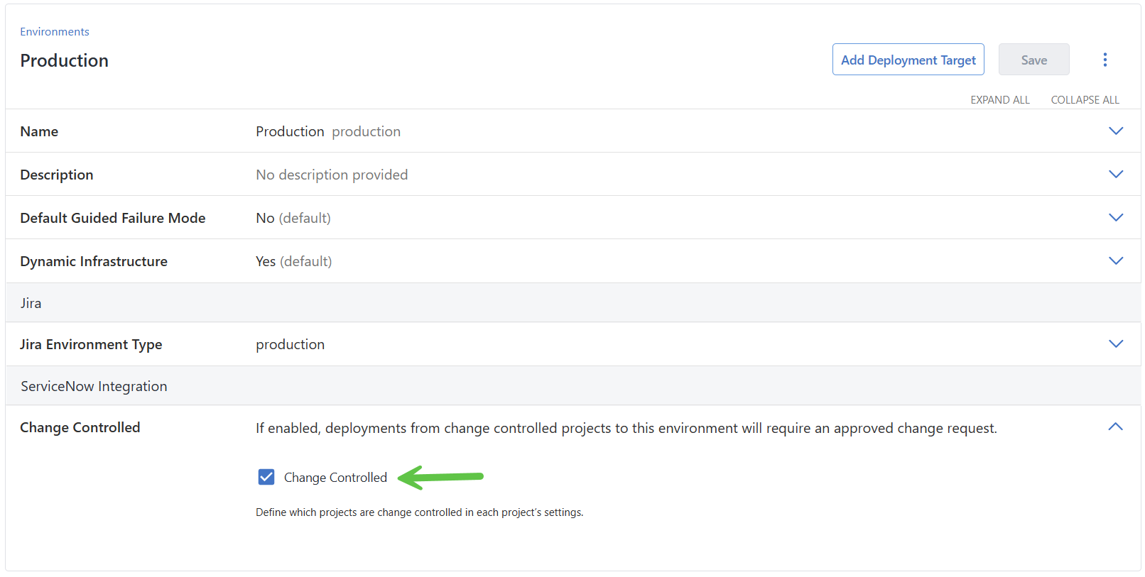 Production environment with ITSM enabled