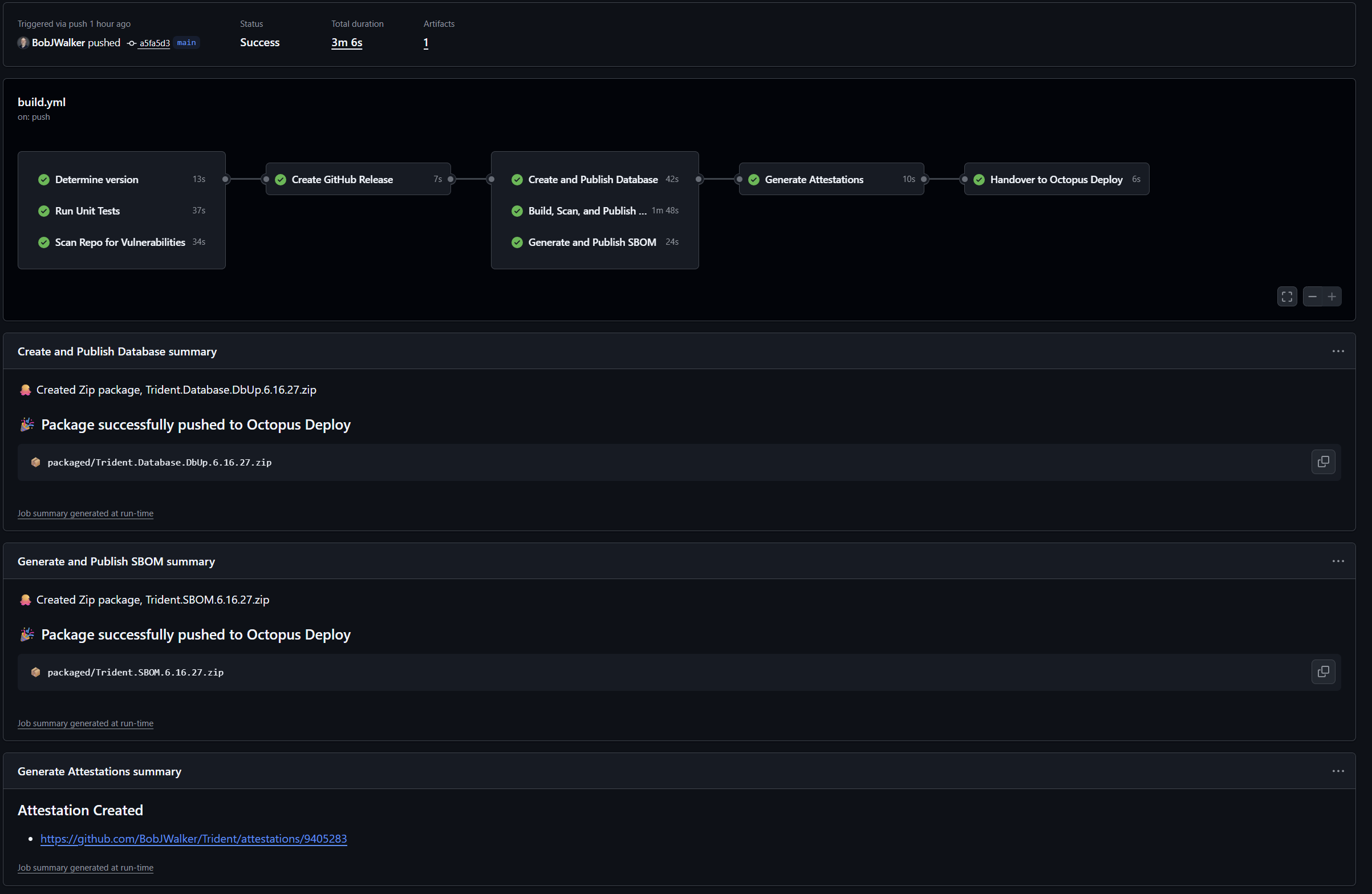 The latest GitHub action run from the example repo