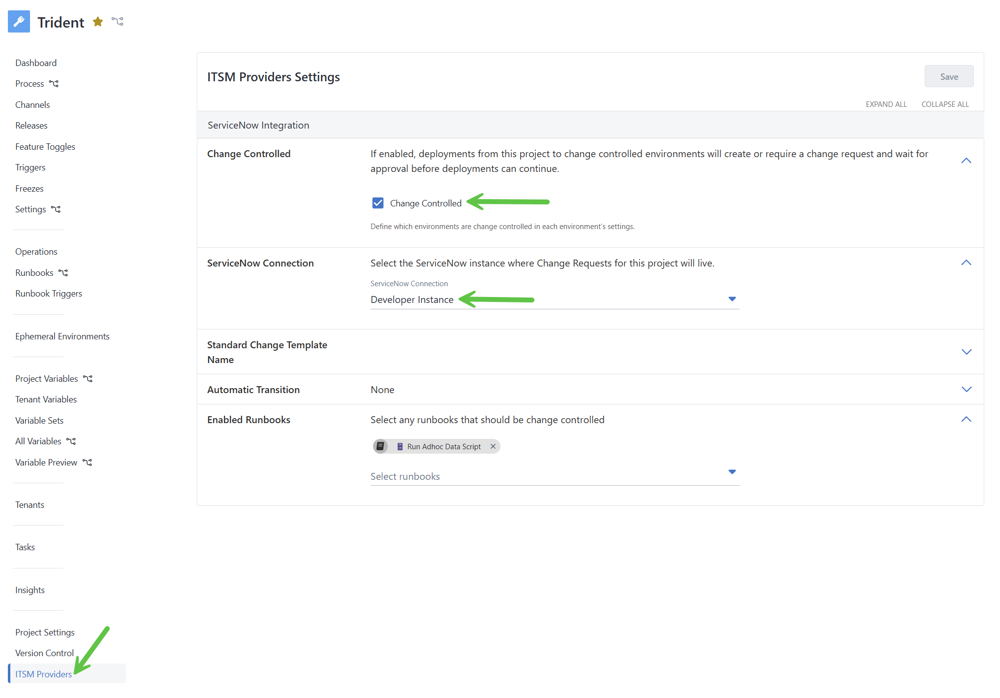 project itsm provider screen