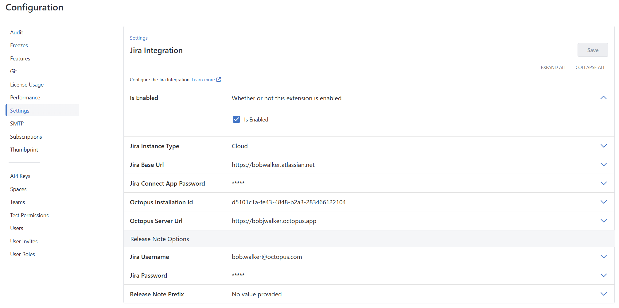 JIRA Integration configuration