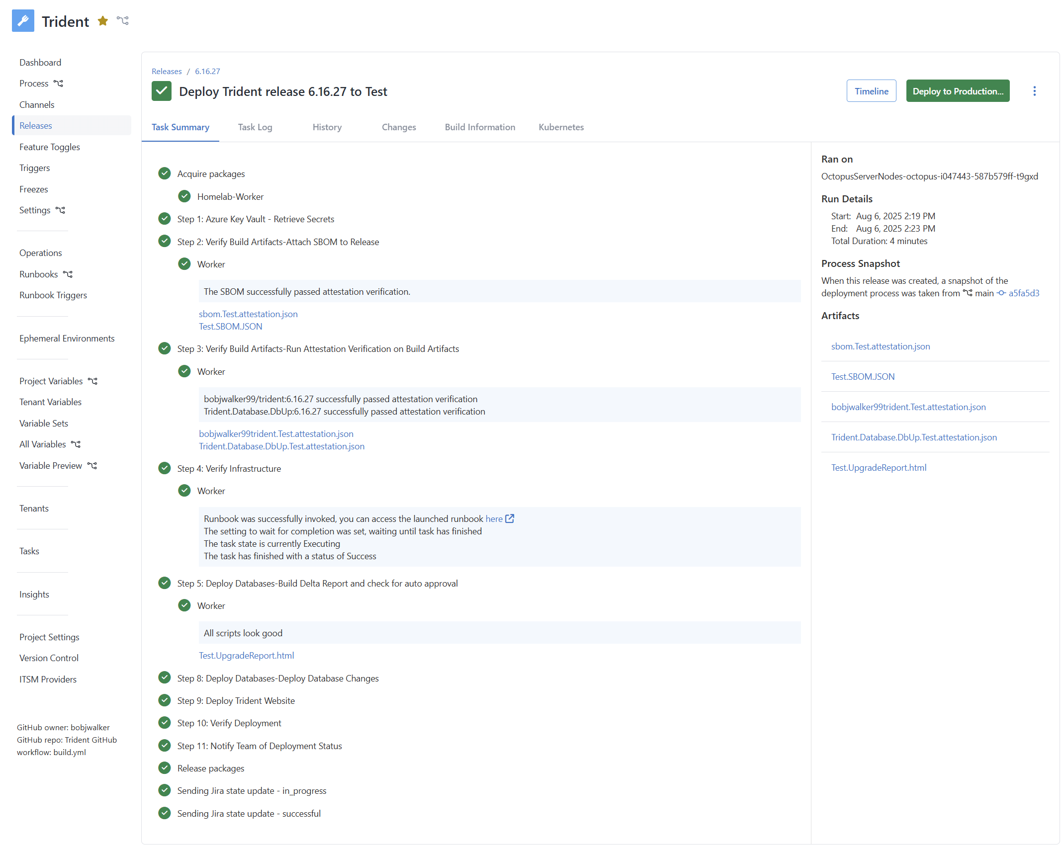 The latest Octopus Deploy deployment from the example repo