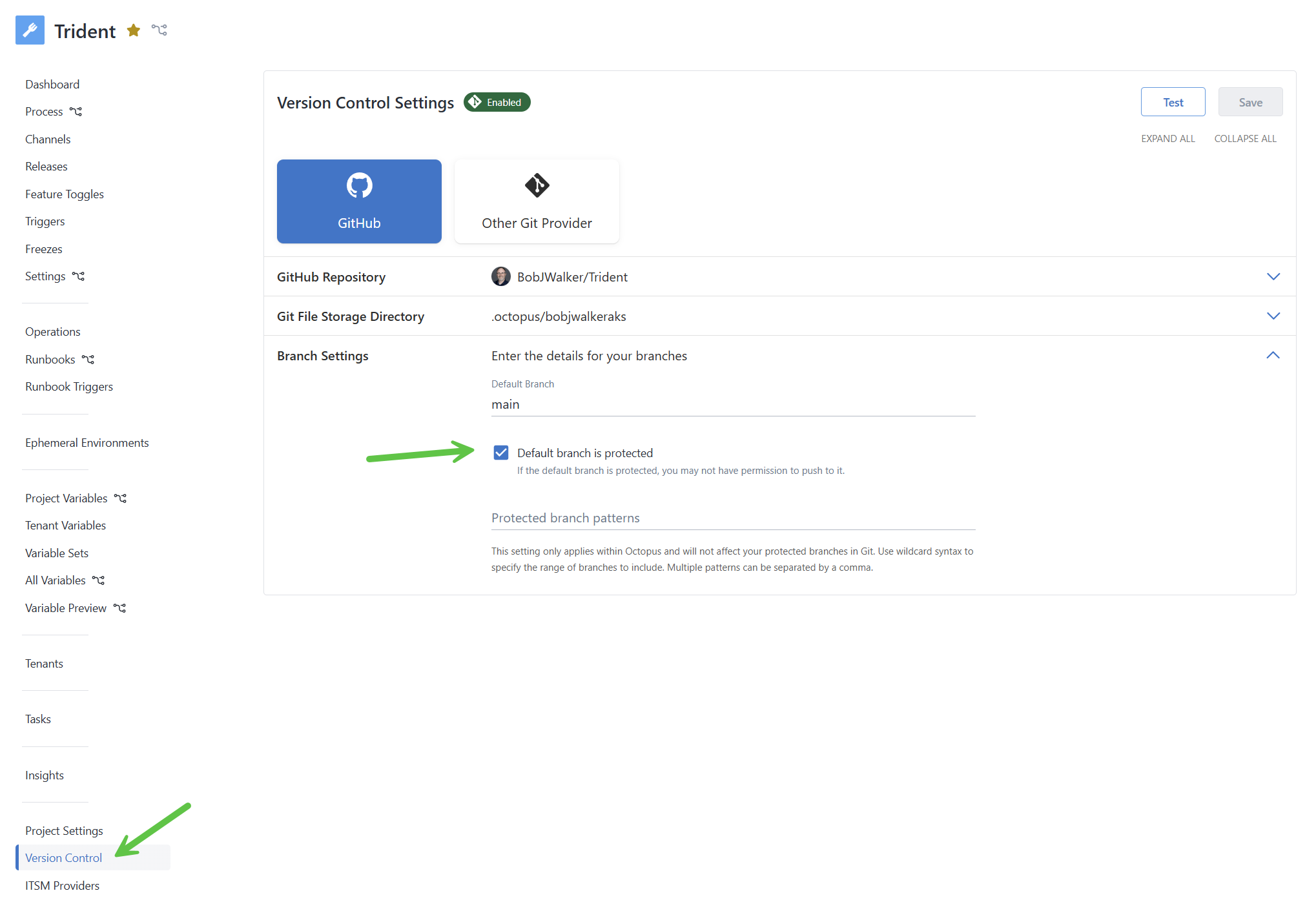 project version control settings