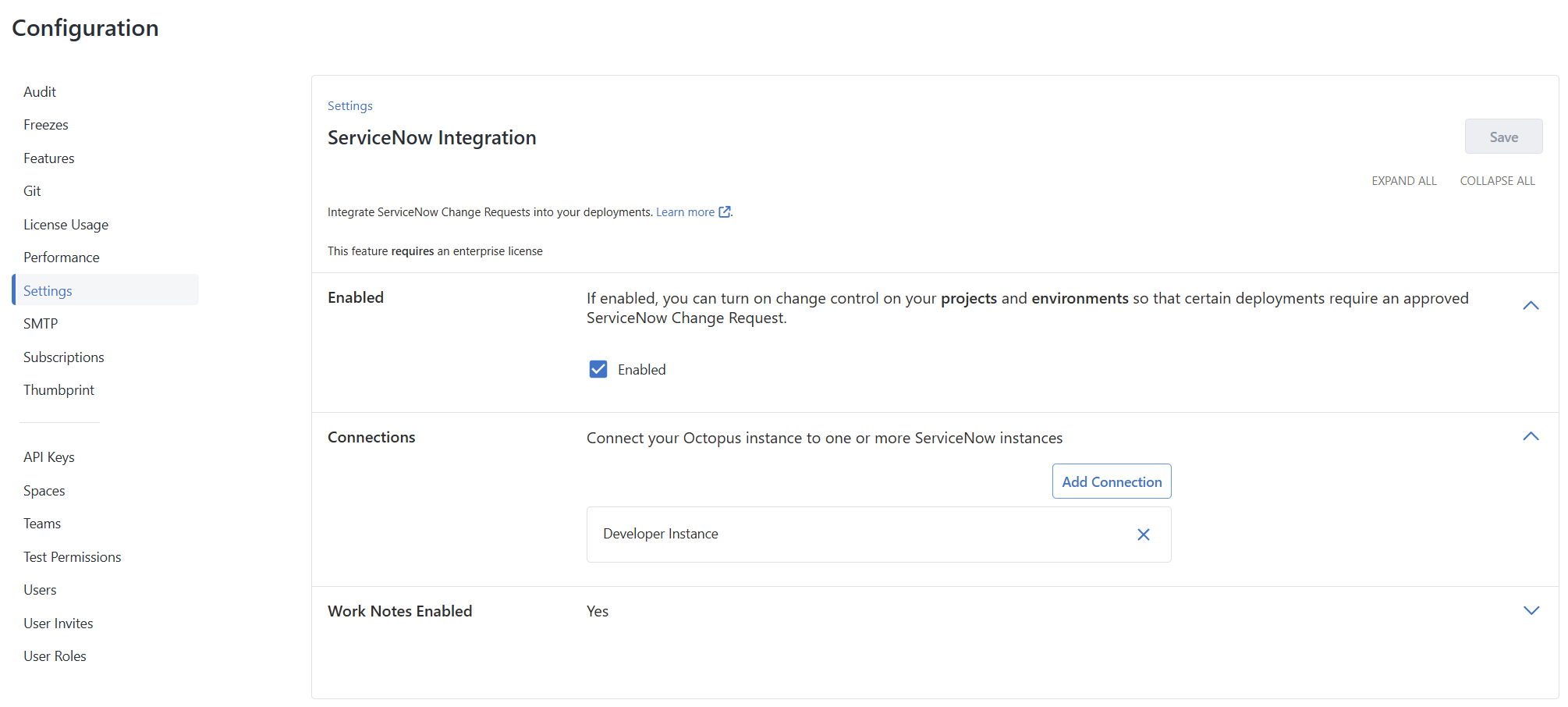 ITSM enabled in Octopus