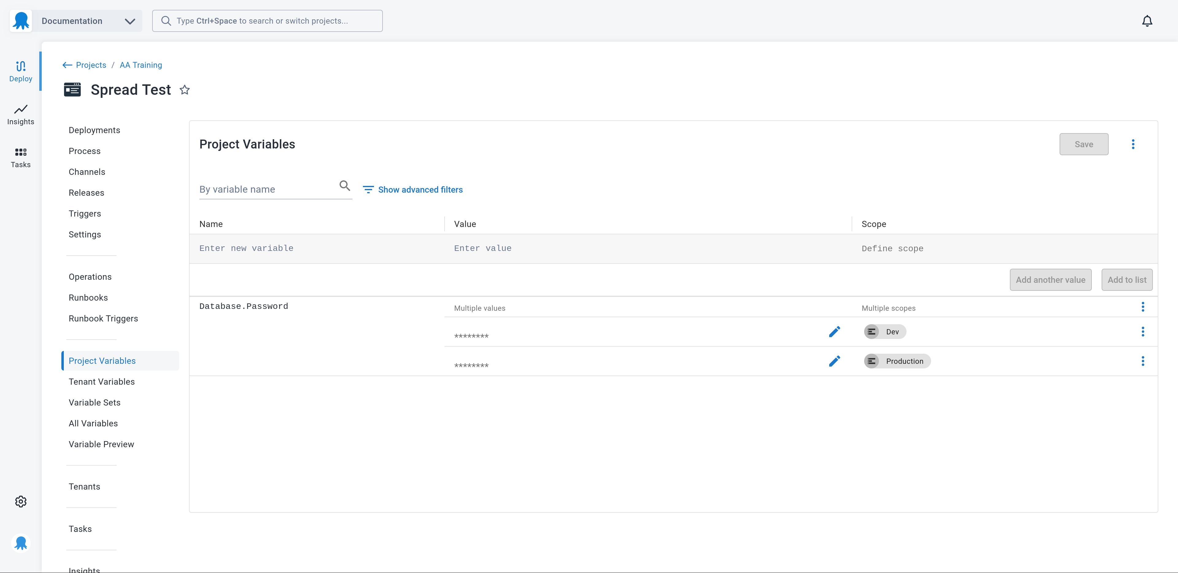 Sensitive project variables