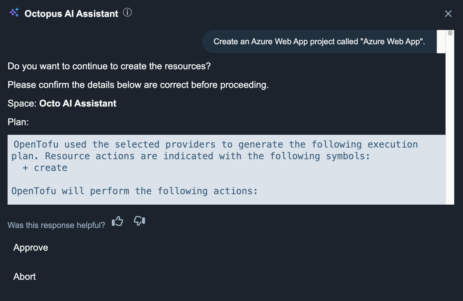 Deploying an Azure web app project with the Octopus AI Assistant