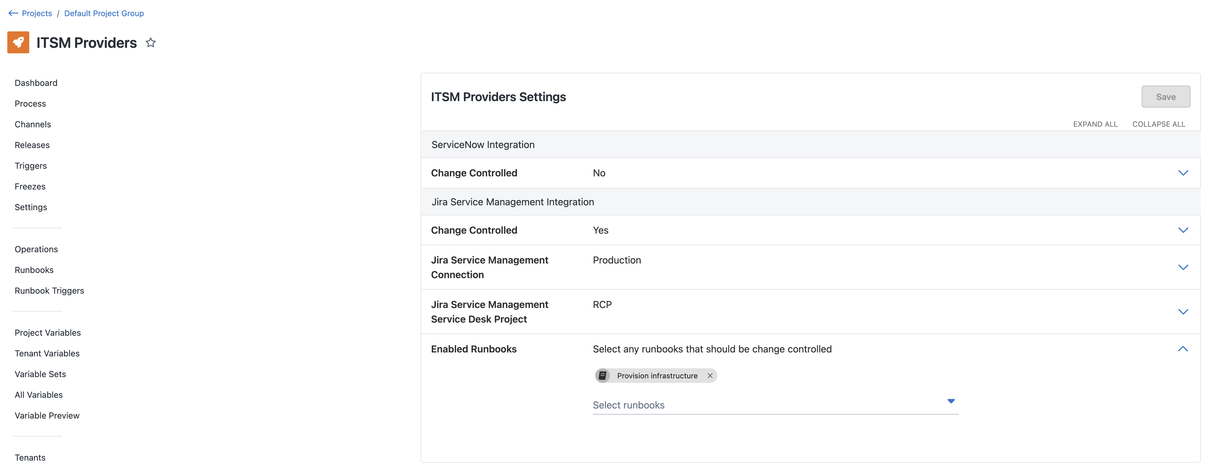 JSM Integration Project settings