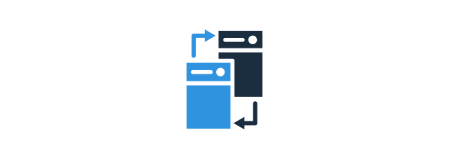 Black and blue server icon with a rotating arrow