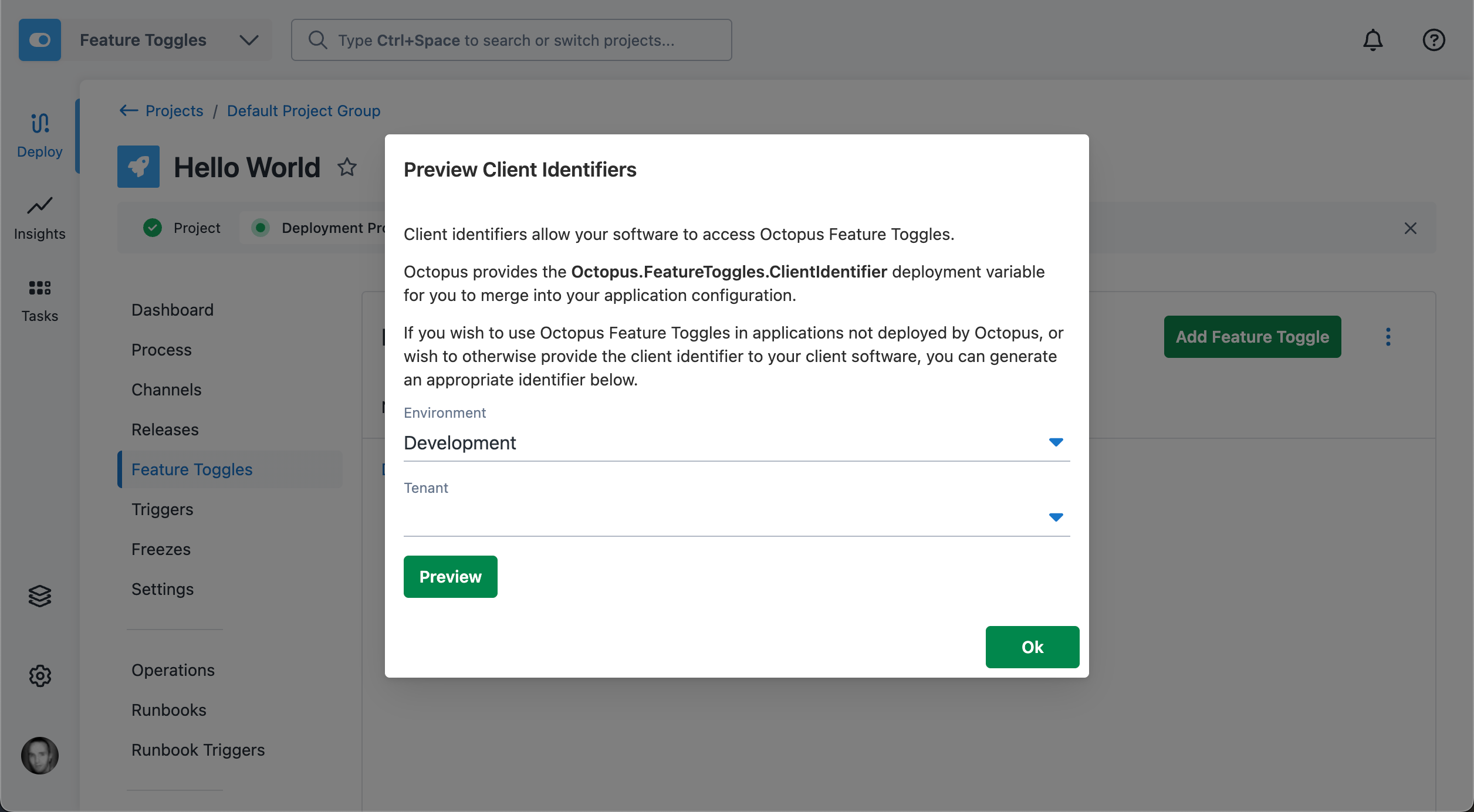 Client identifier preview UI