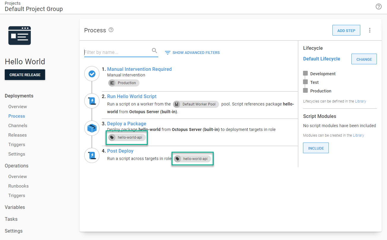 Deployment process target tag assignment