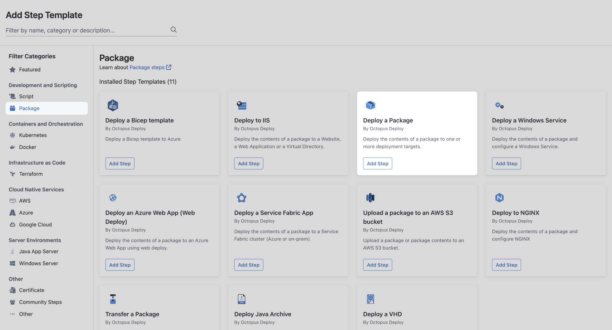 Add Deploy a Package step to deployment process