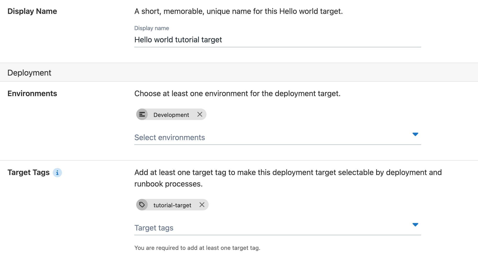 Deployment target form