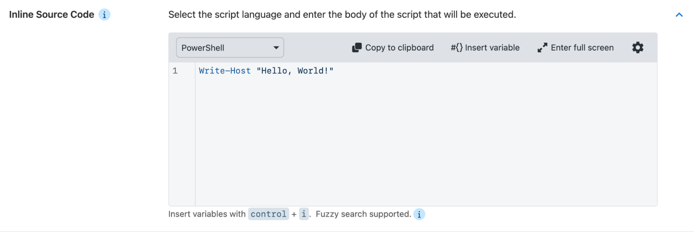 Inline source code expander where users can type a script