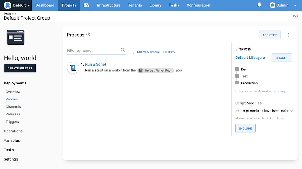 The Hello world deployment process