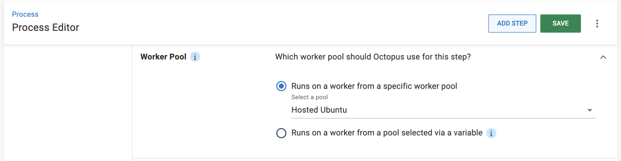 Worker Pool expander with 'Hosted Ubuntu' selected.