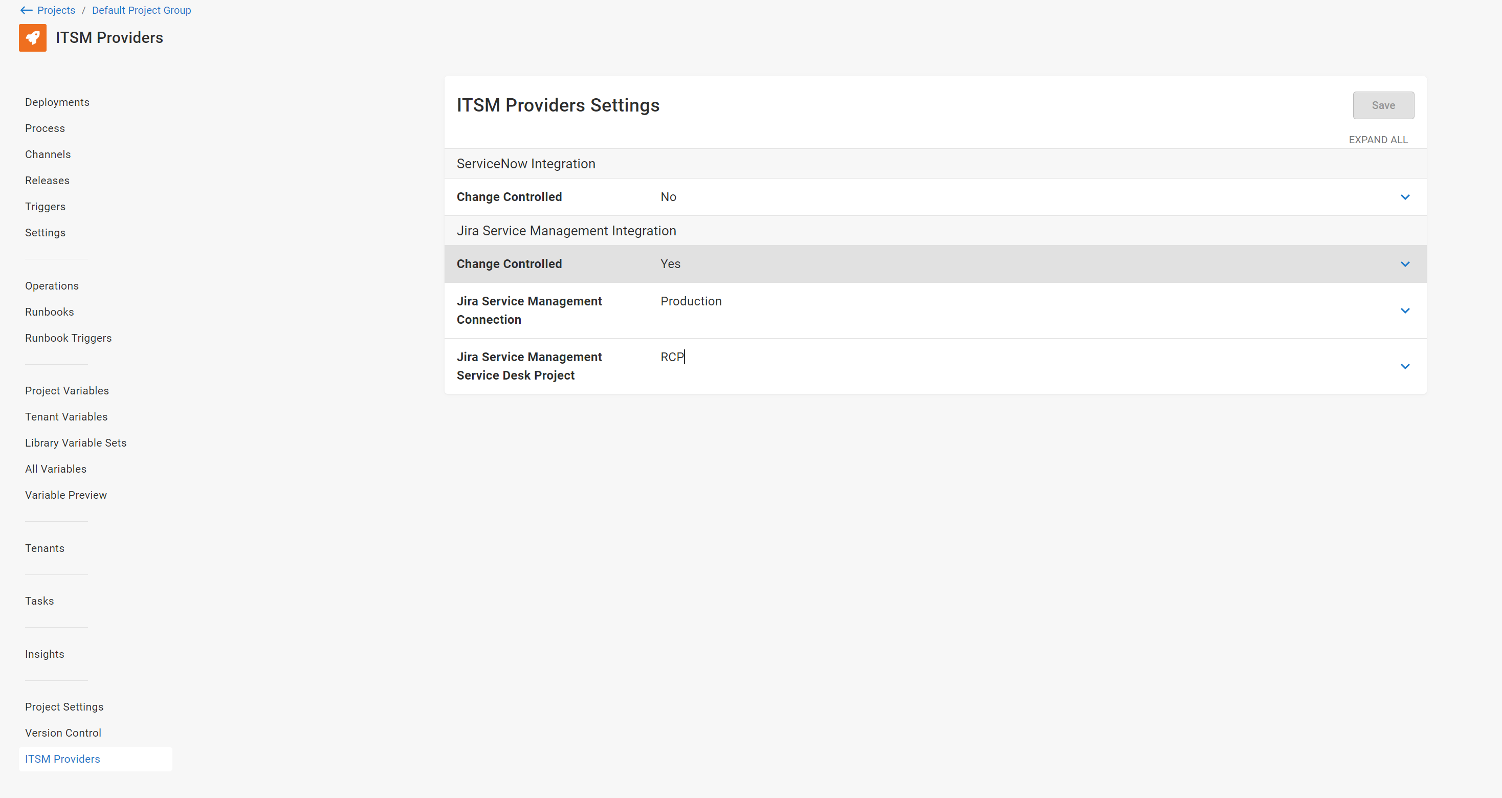JSM Integration Project settings