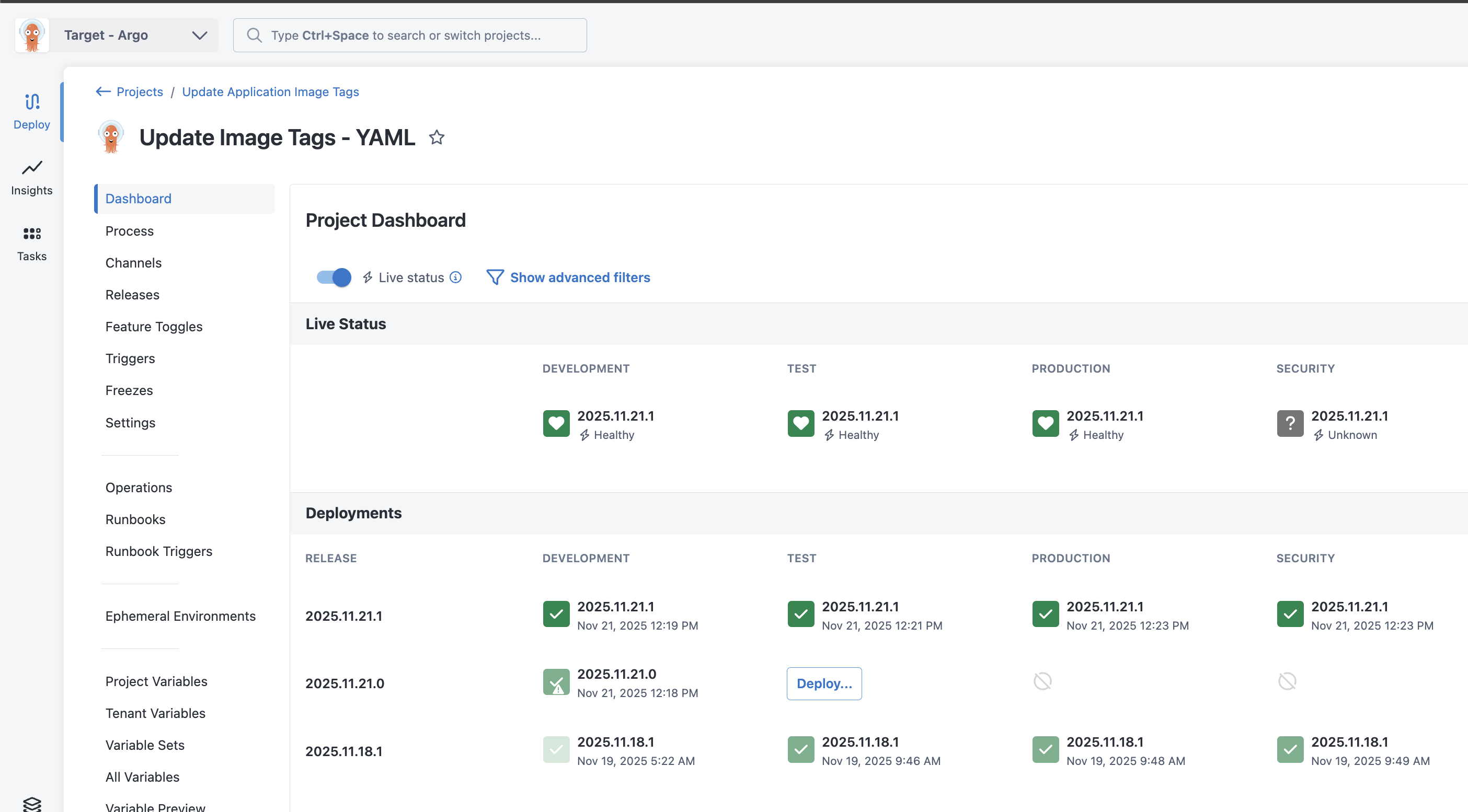 Octopus Argo CD Live Status Dashboard