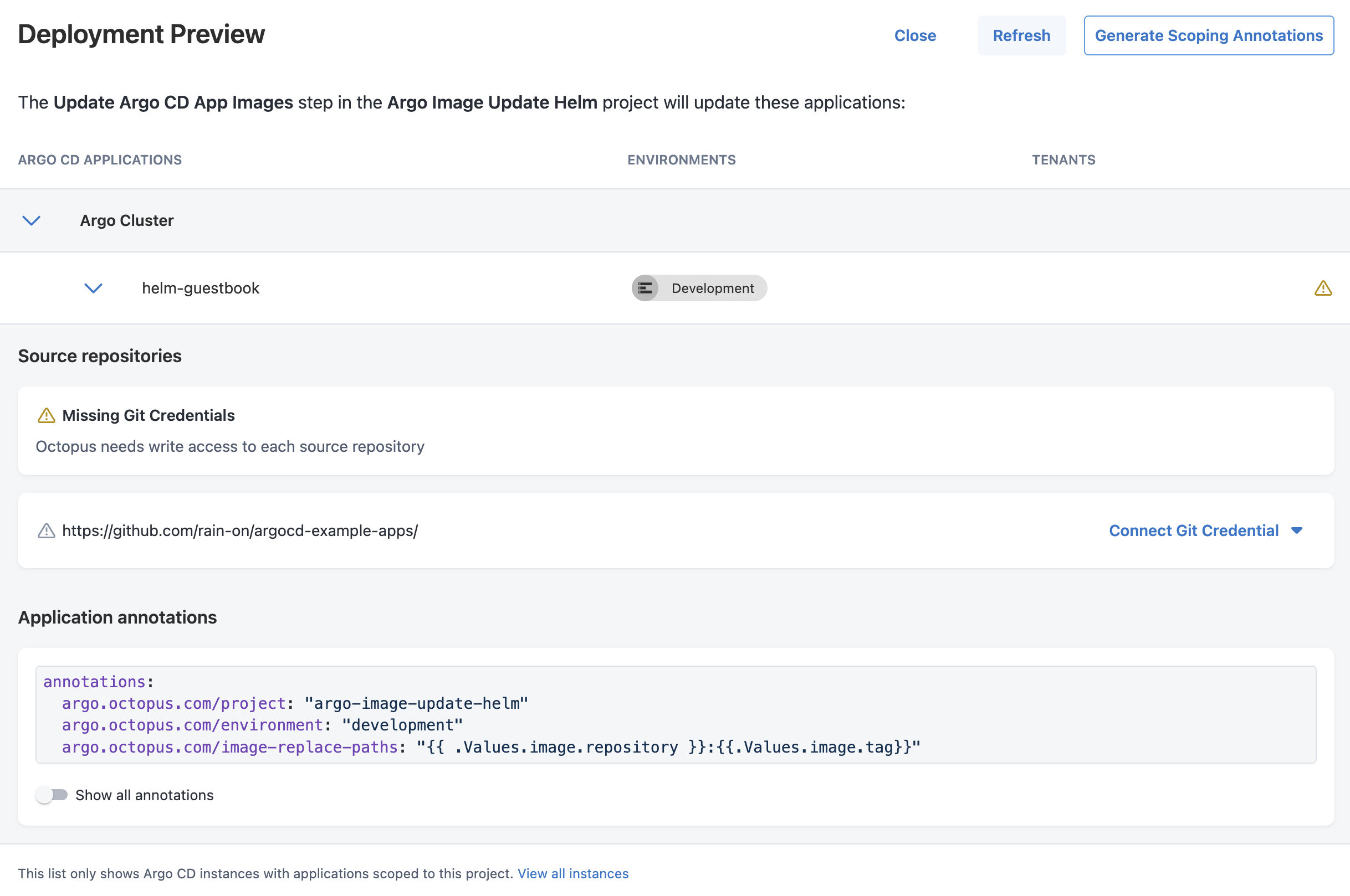 Deployment Preview Drawer No Git Creds