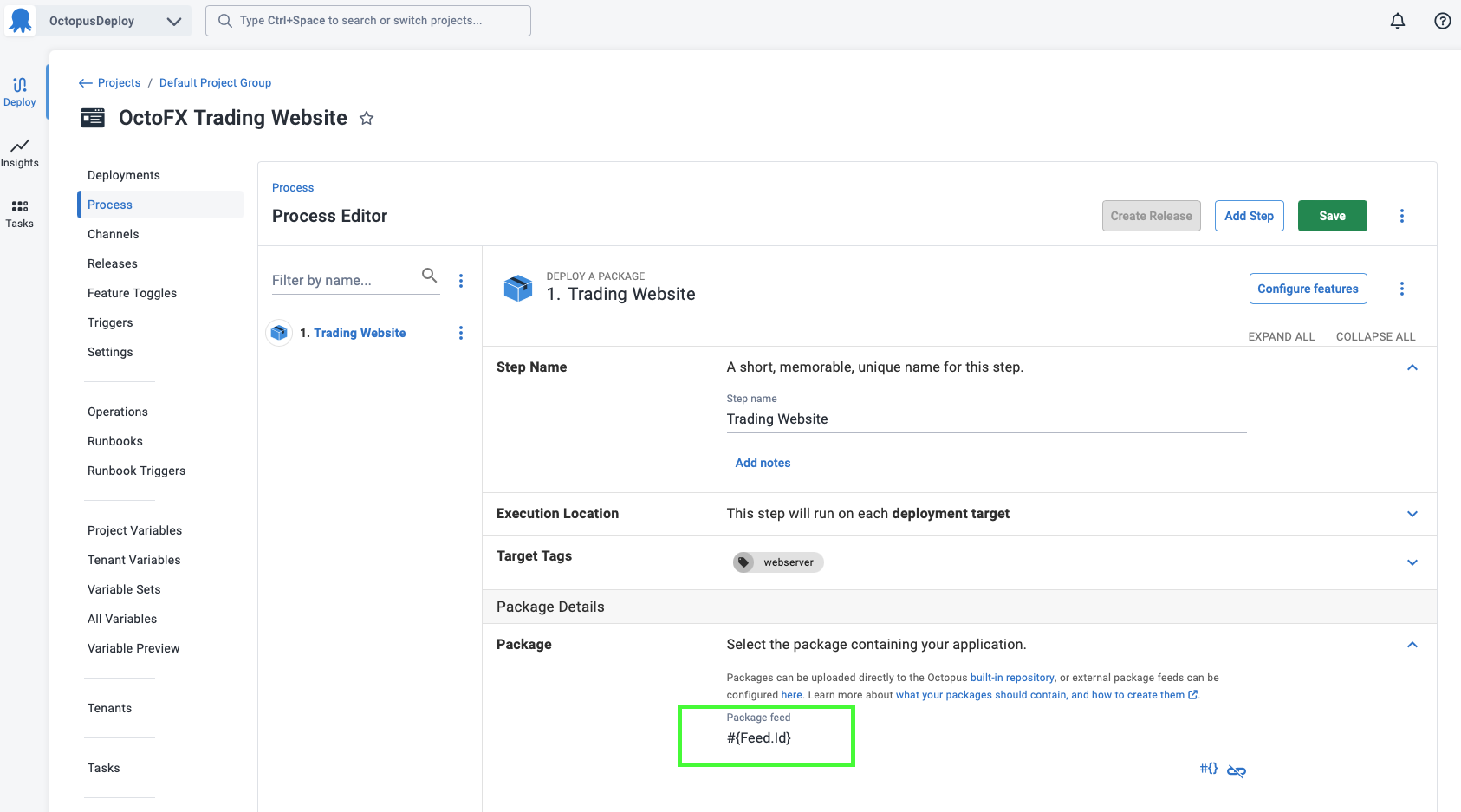Defining the feed value as a variable on the package step