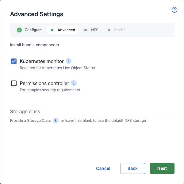 Kubernetes Agent Advanced Settings Page