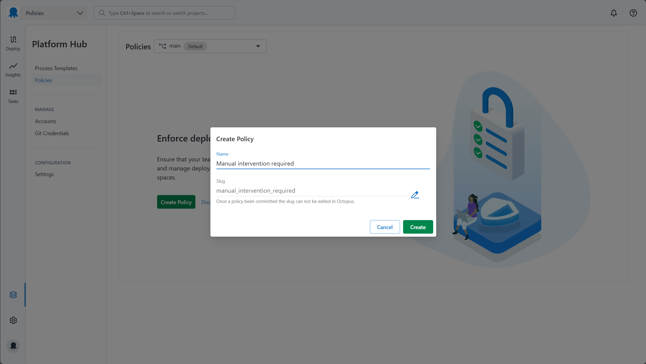 A modal to create a new policy