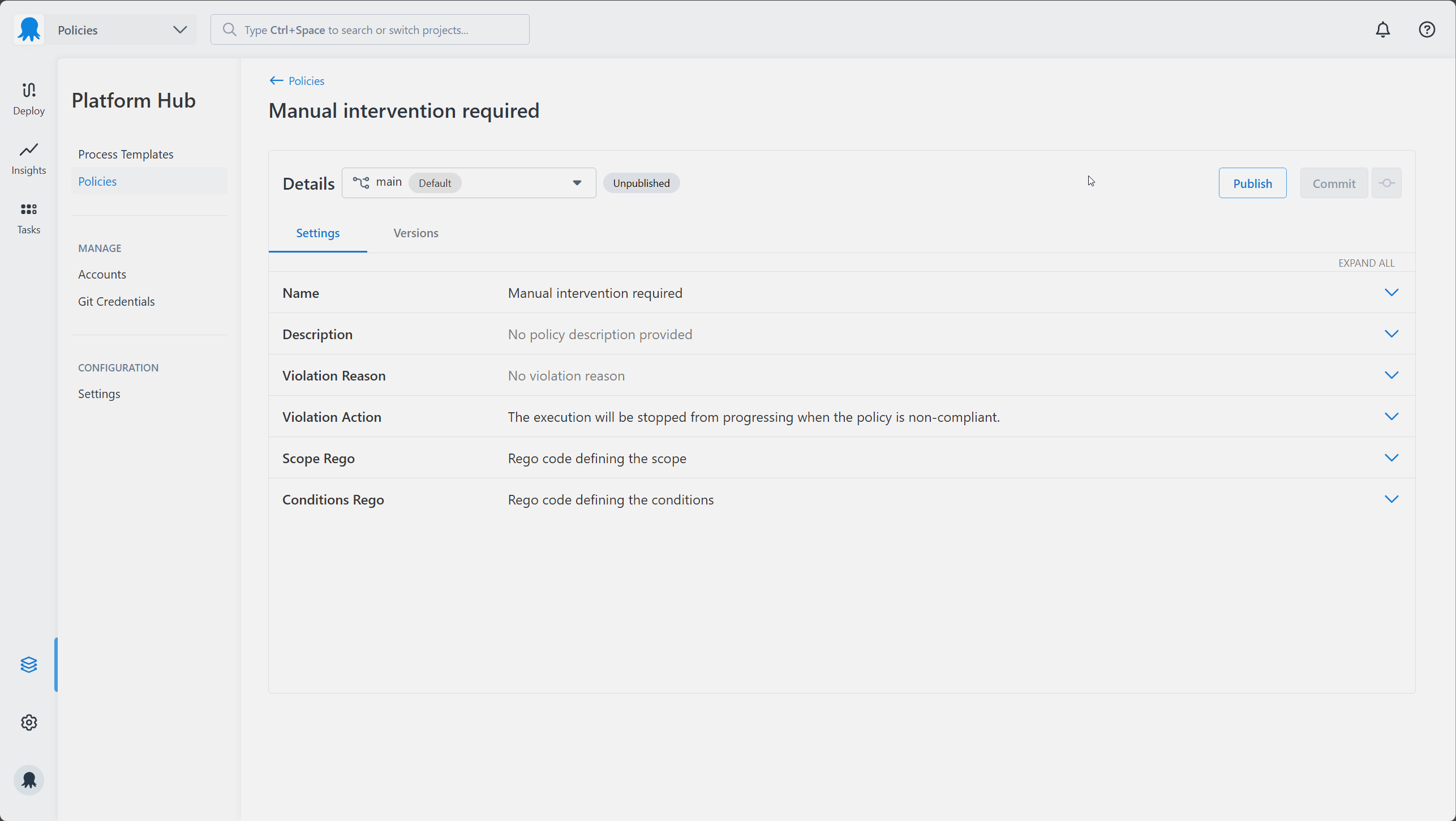 The form used to edit a policy