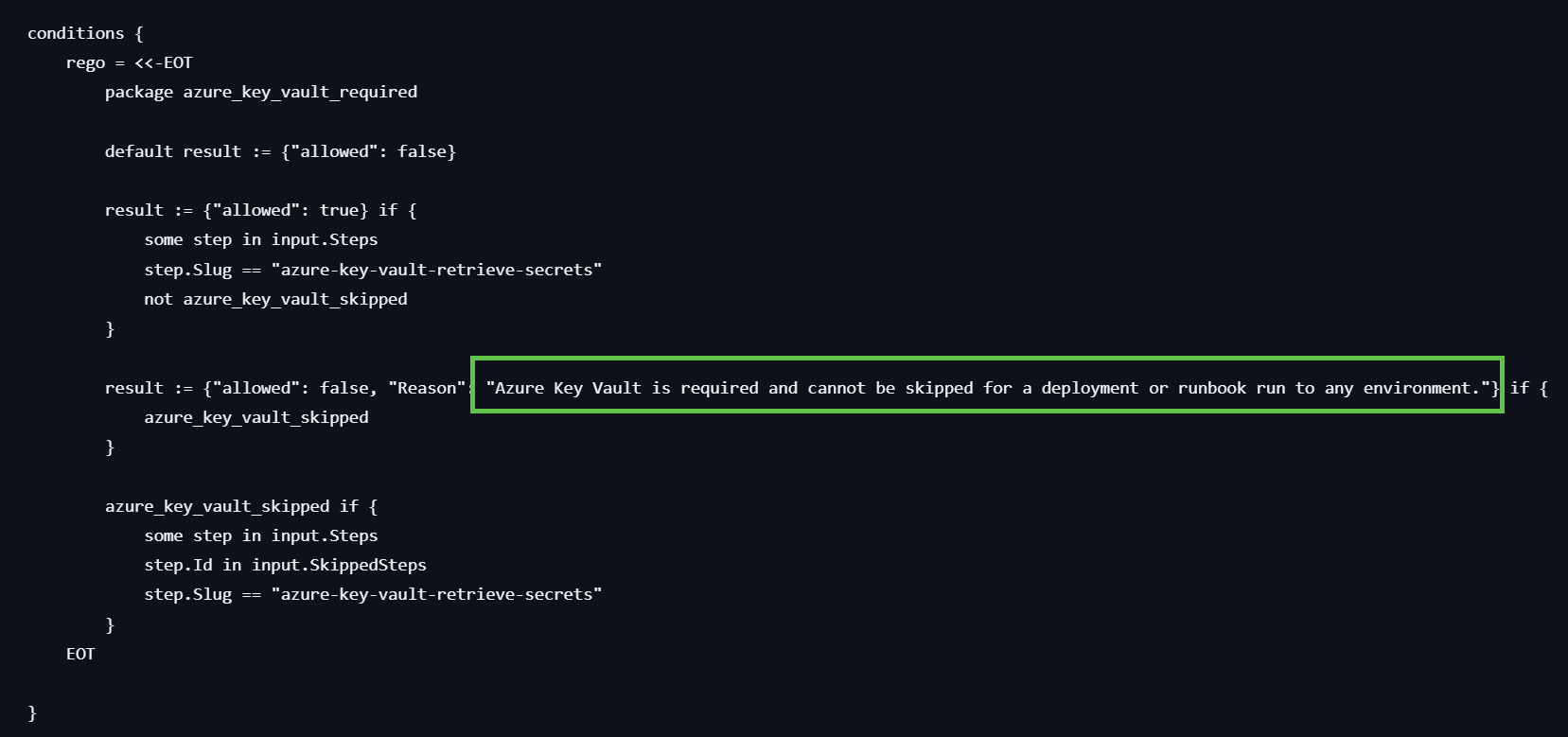 An example of a verbose policy violation error message to help users self-service