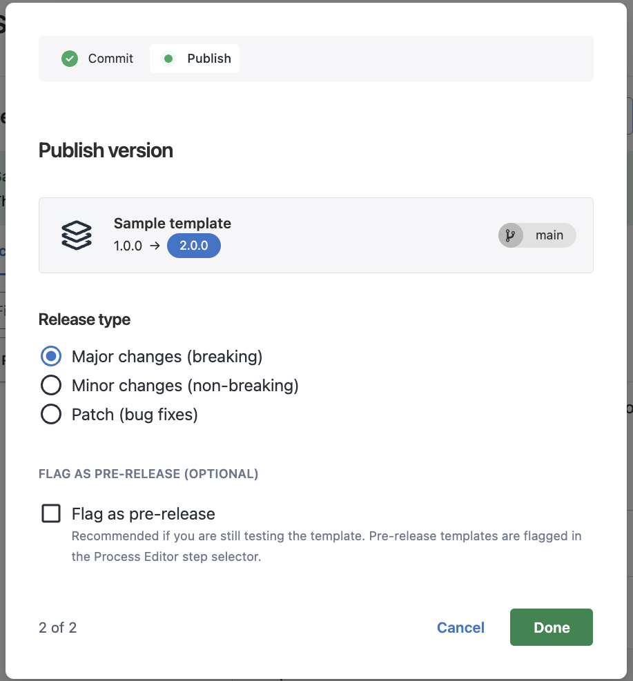 Publish experience for a process template