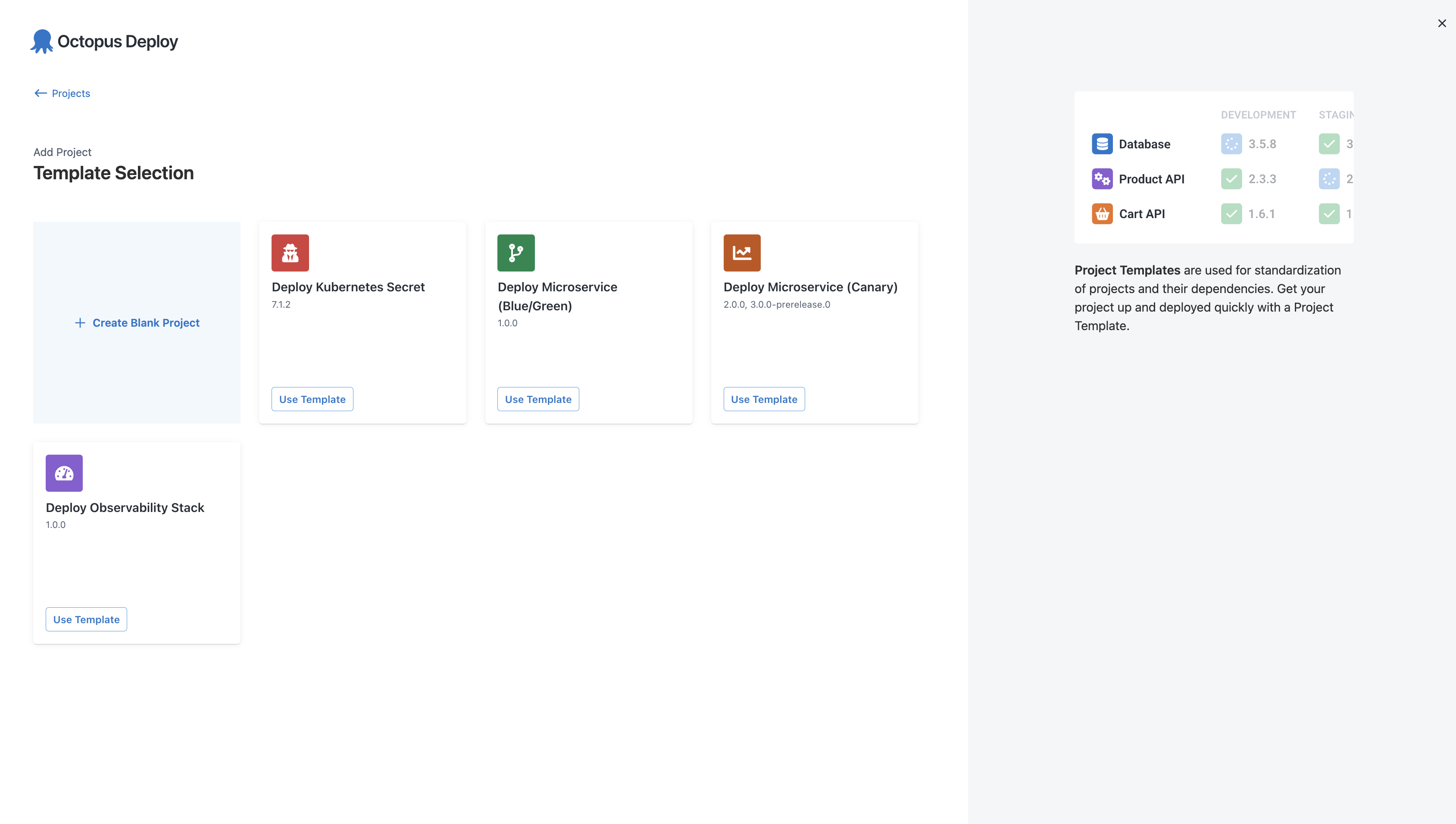 Selecting a project template when creating a new project